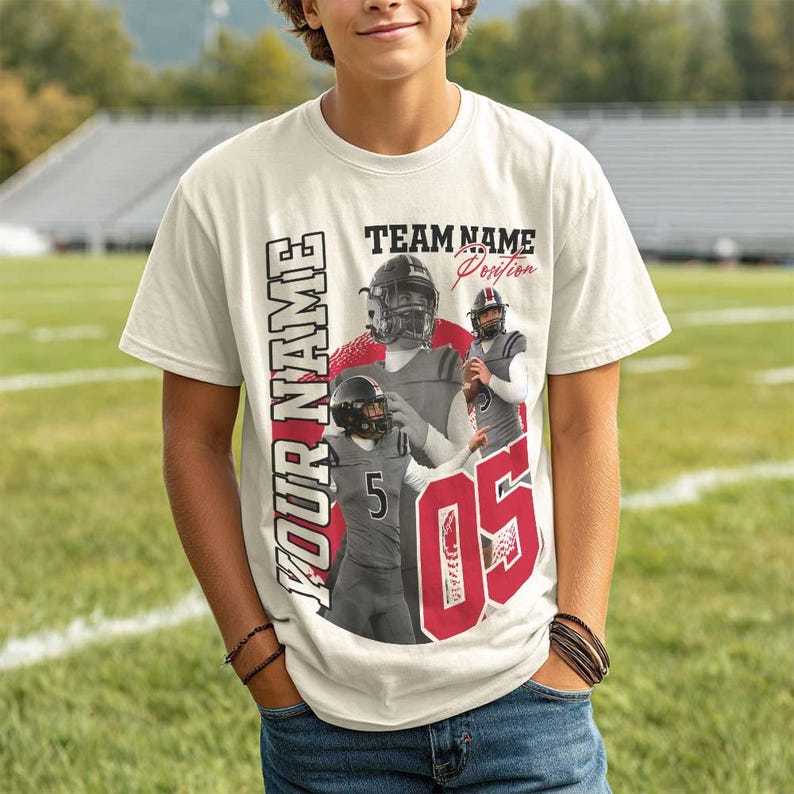 Customized American Football Photos Collage Shirt, Personalized Football Shirt With Name & Number