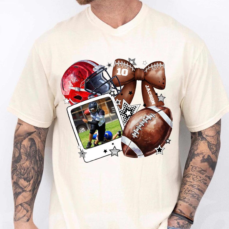 Custom Football Moment Sports T-Shirts With Photo, Name And Number