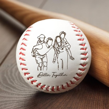 Custom Family Portrait Gift – Photo Engraved Baseball, Father's Day Gift