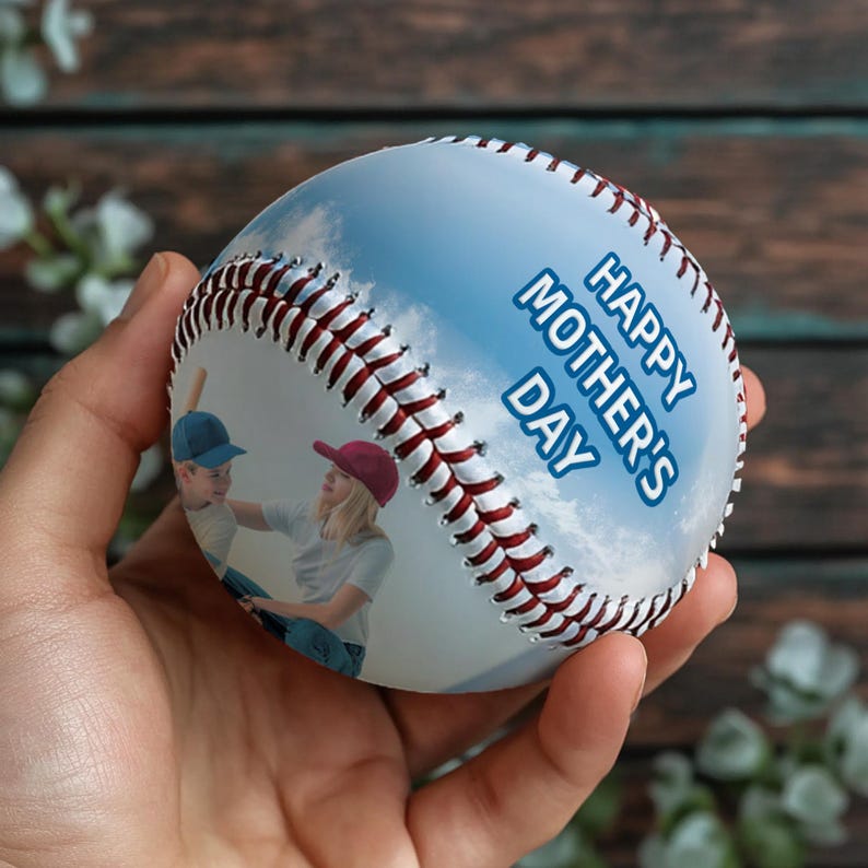 Custom Photos And Name Baseball - Mother's Day Gift