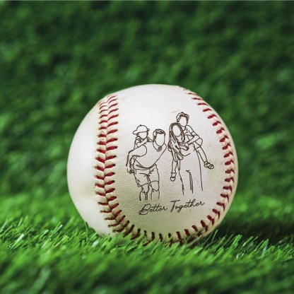 Custom Family Portrait Gift – Photo Engraved Baseball, Father's Day Gift