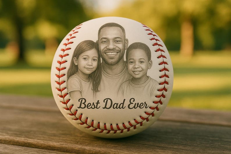 Custom Photo Engraved Baseball, Fathers Day Gifts For Dad, Best Dad Ever
