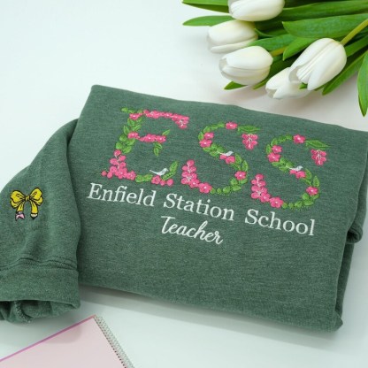 Custom College Floral Letter Embroidered Sweatshirt
