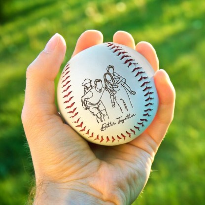 Custom Family Portrait Gift – Photo Engraved Baseball, Father's Day Gift
