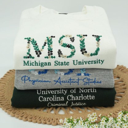 Custom College Floral Letter Embroidered Sweatshirt