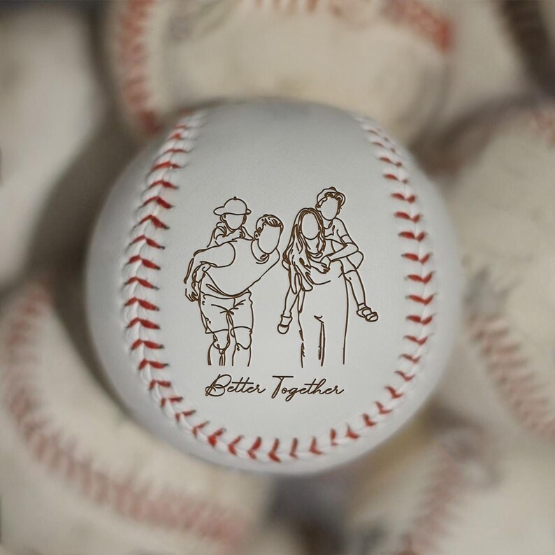 Custom Family Portrait Gift – Photo Engraved Baseball, Father's Day Gift