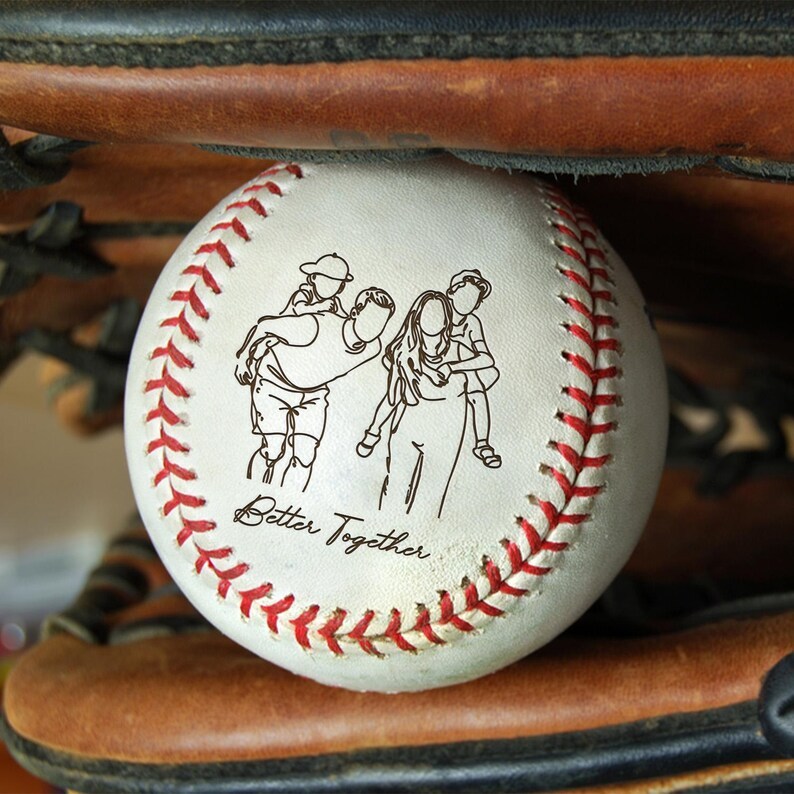 Custom Family Portrait Gift – Photo Engraved Baseball, Father's Day Gift