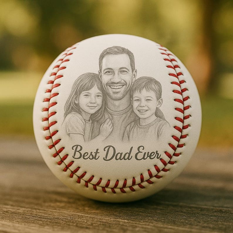 Custom Photo Engraved Baseball, Fathers Day Gifts For Dad, Best Dad Ever