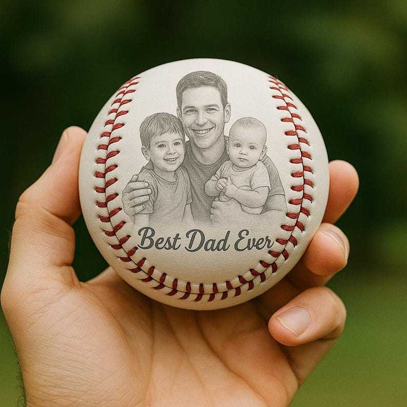Custom Photo Engraved Baseball, Fathers Day Gifts For Dad, Best Dad Ever