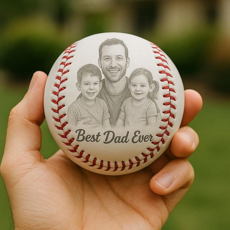 Custom Photo Engraved Baseball, Fathers Day Gifts For Dad, Best Dad Ever