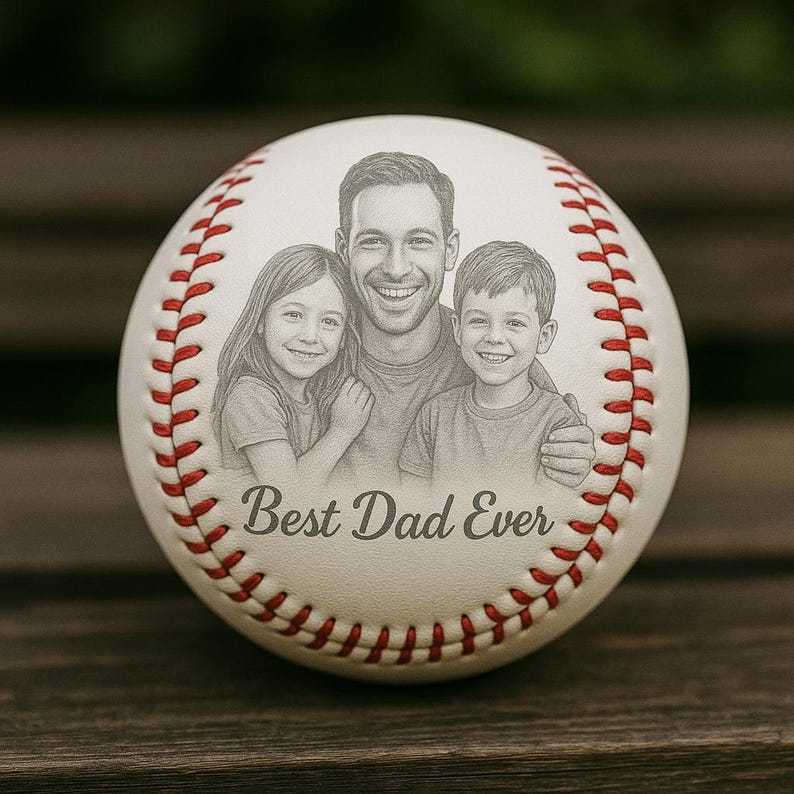 Custom Photo Engraved Baseball, Fathers Day Gifts For Dad, Best Dad Ever