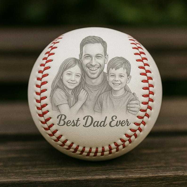 Custom Photo Engraved Baseball, Fathers Day Gifts For Dad, Best Dad Ever