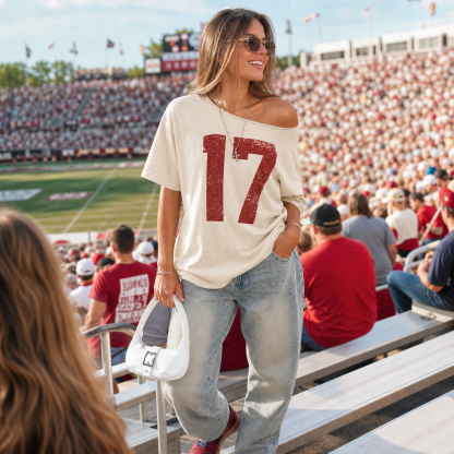 Personalized Vintage Washed Number Off-Shoulder Oversized T-Shirt