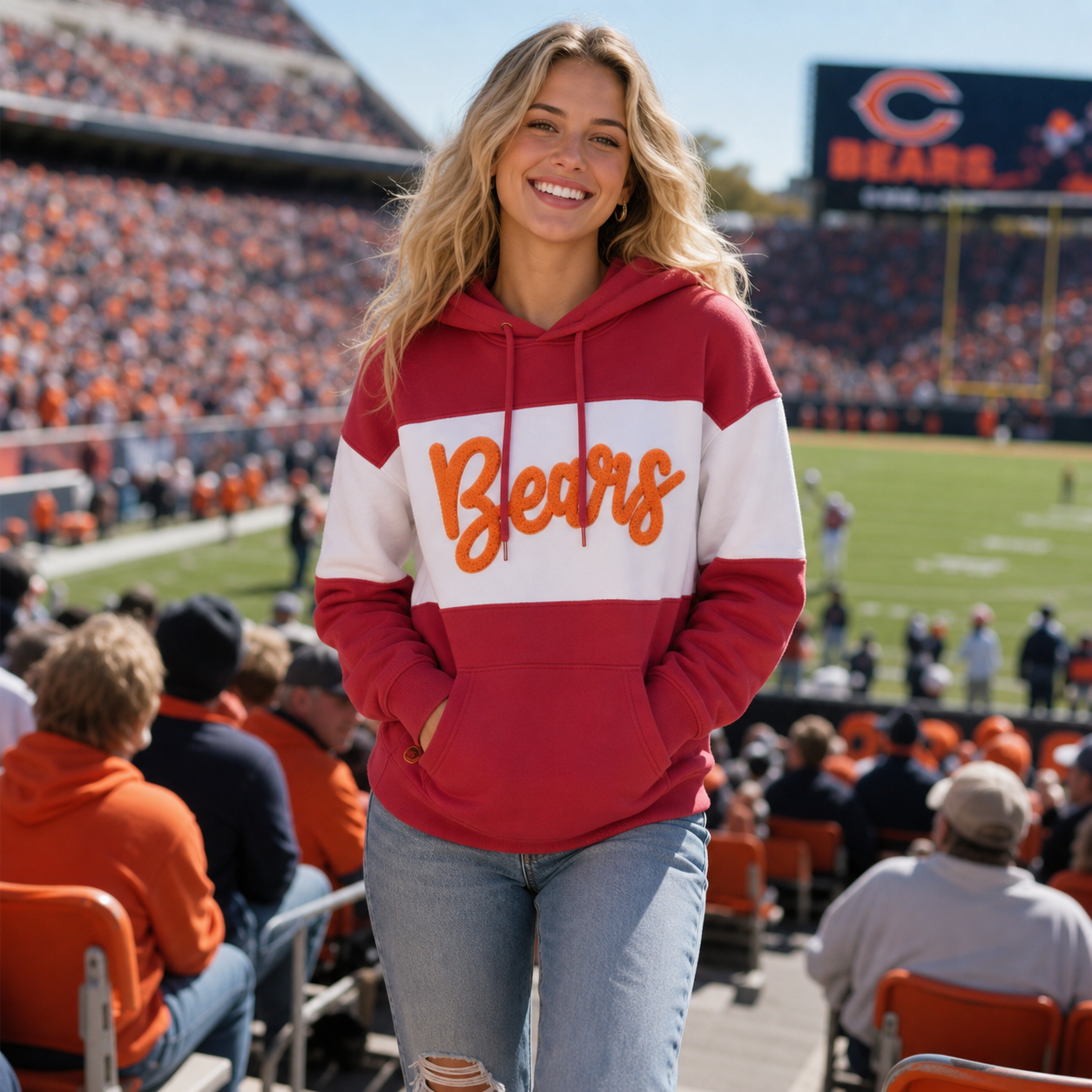 Custom Color Block Chenille Team Name Hoodie, Personalized Game Day Sweatshirt