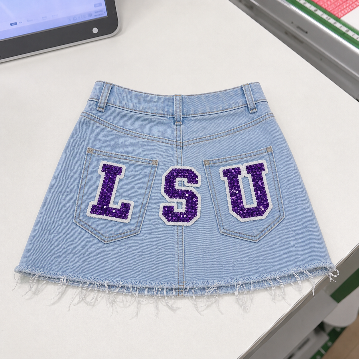 Custom Sequin Letter Denim Mini Skirt | Personalized Game Day Jean Skirt | Tailgate Outfit | Custom College Team Skort | Western Cowgirl Skirt