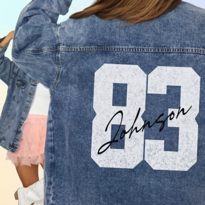Personalized Autograph Jersey Number Denim Jacket, Custom Fan Game Day Name Color Jean Jacket