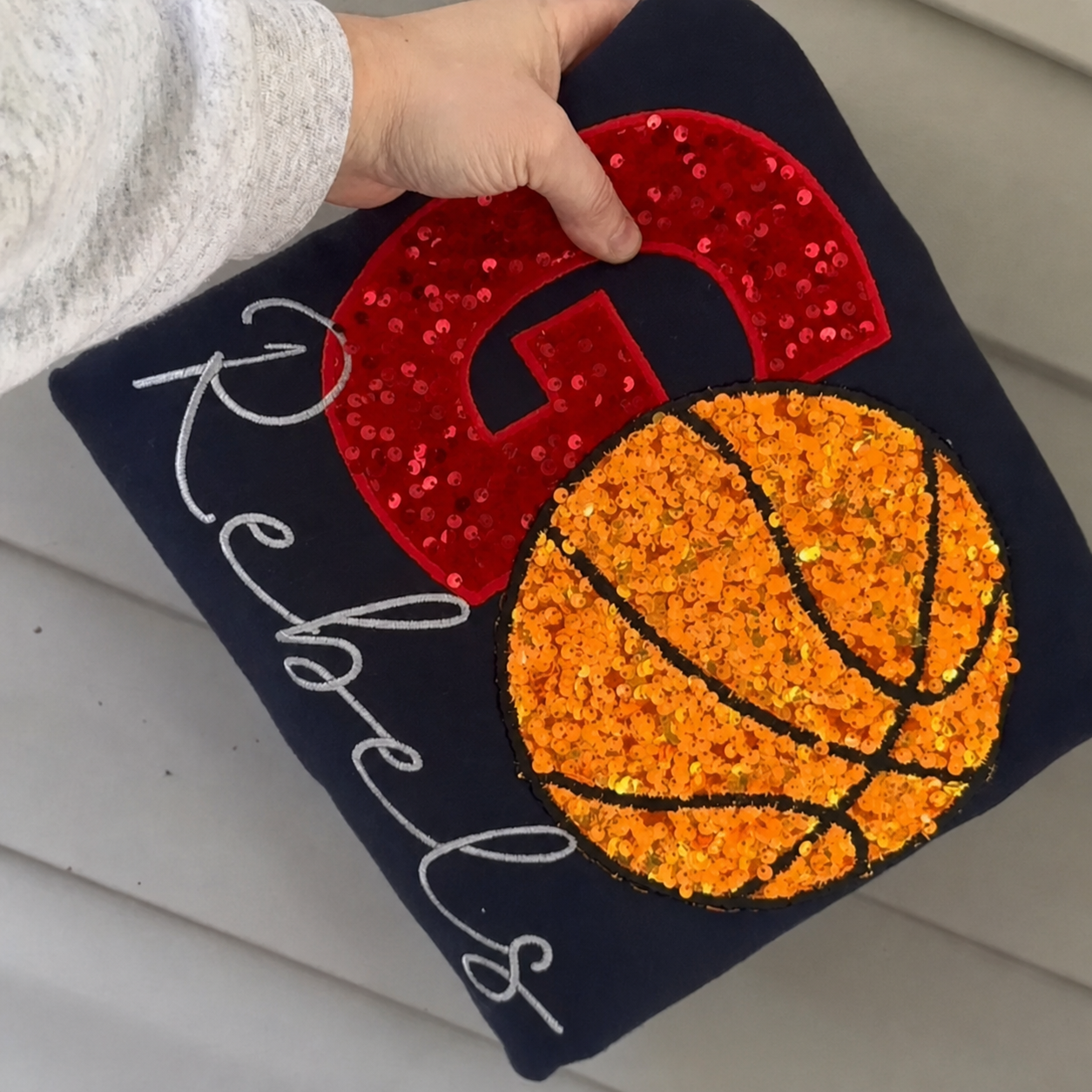 Sequined GO Baseball Softball Basketball Sweatshirt with Customed Embroidered Team Name