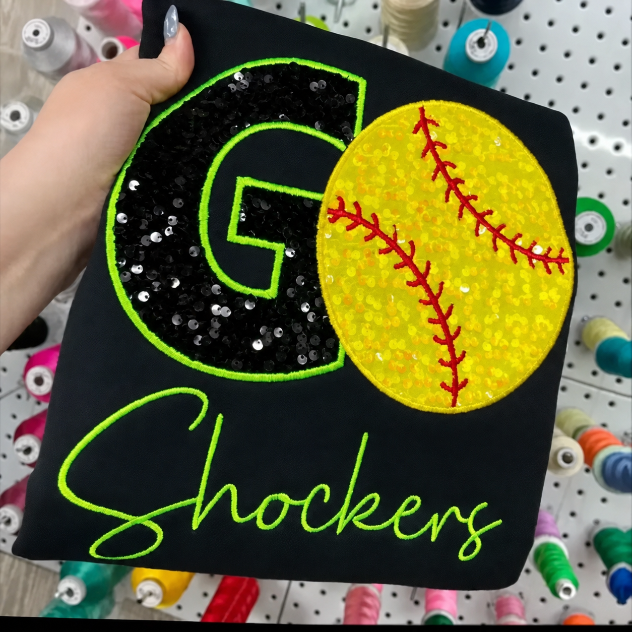 Sequined GO Baseball Softball Basketball Sweatshirt with Customed Embroidered Team Name