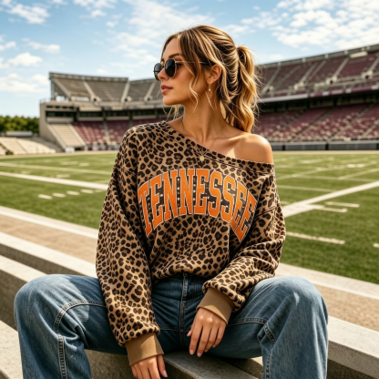 Custom Leopard Off-Shoulder Graphic Game Day Sweatshirt