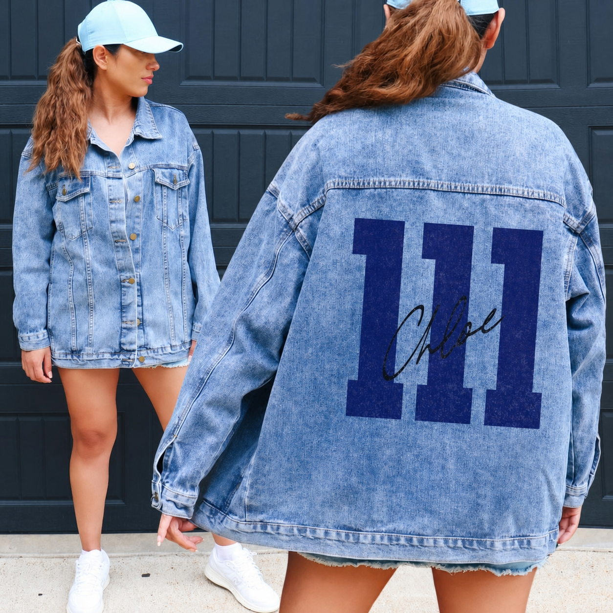 Personalized Autograph Jersey Number Denim Jacket, Custom Fan Game Day Name Color Jean Jacket
