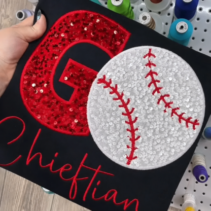 Sequined GO Baseball Softball Basketball Sweatshirt with Customed Embroidered Team Name
