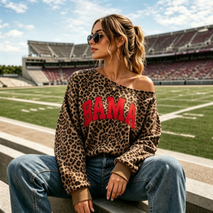 Custom Leopard Off-Shoulder Graphic Game Day Sweatshirt