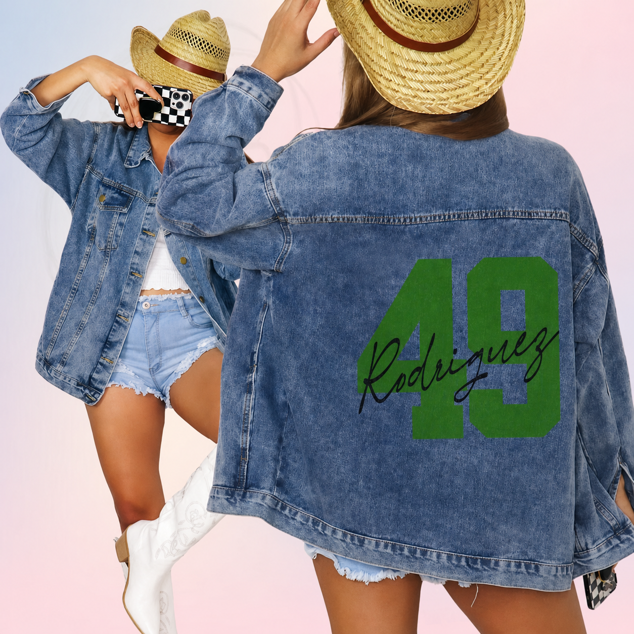 Personalized Autograph Jersey Number Denim Jacket, Custom Fan Game Day Name Color Jean Jacket