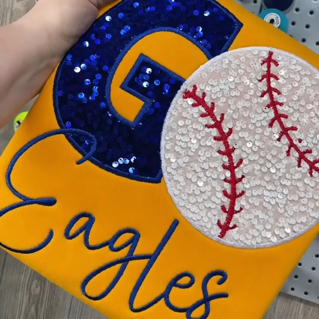 Sequined GO Baseball Softball Basketball Sweatshirt with Customed Embroidered Team Name