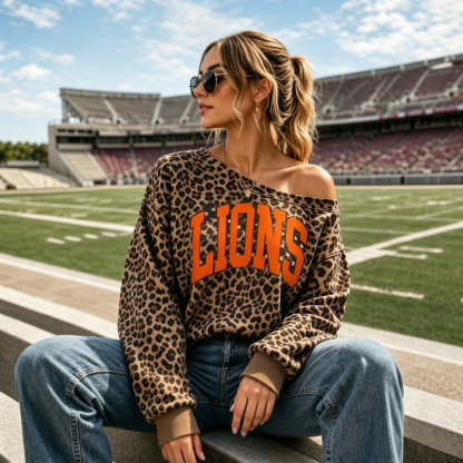 Custom Leopard Off-Shoulder Graphic Game Day Sweatshirt