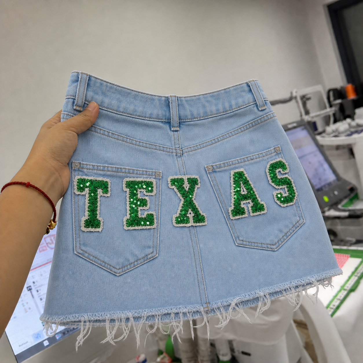 Custom Sequin Letter Denim Mini Skirt | Personalized Game Day Jean Skirt | Tailgate Outfit | Custom College Team Skort | Western Cowgirl Skirt
