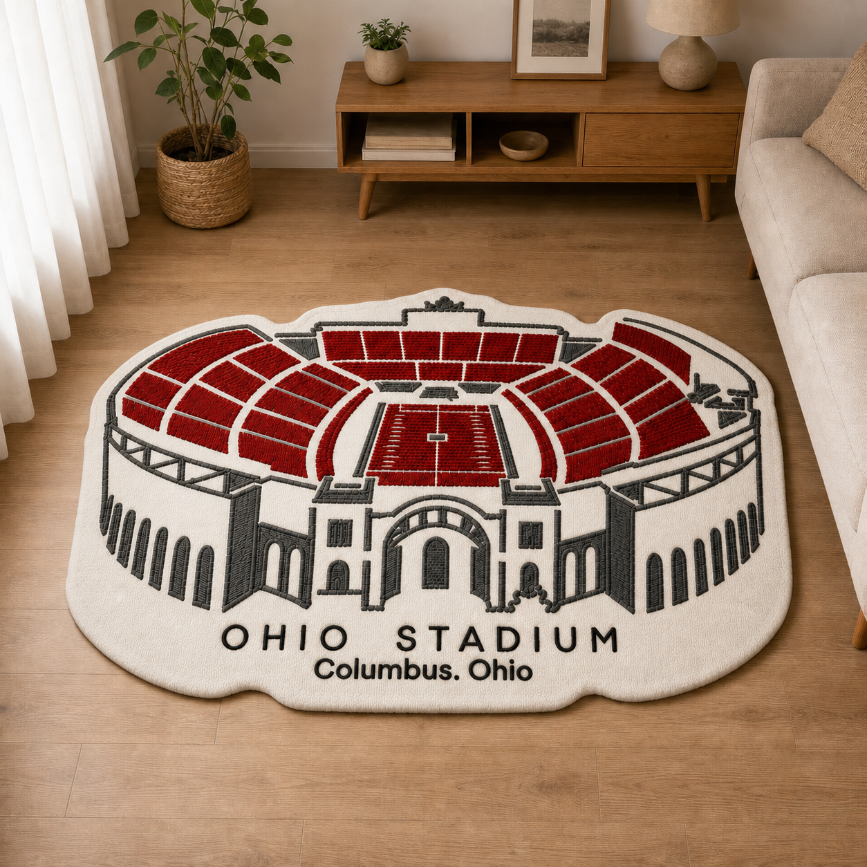 Custom College Football Stadium Rug, Stadium Area Rug with Team & Location, Sports Floor Mat for Home, Game Room & Man Cave