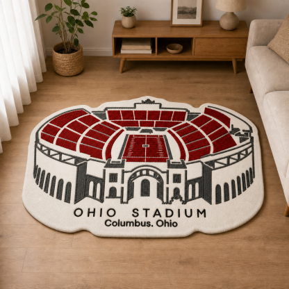 Custom College Football Stadium Rug, Stadium Area Rug with Team & Location, Sports Floor Mat for Home, Game Room & Man Cave