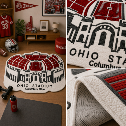 Custom College Football Stadium Rug with Team & Location, Sports Floor Mat for Home, Game Room & Man Cave
