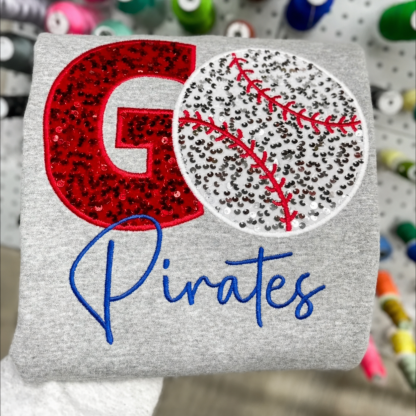 Sequined GO Baseball Softball Basketball Sweatshirt with Customed Embroidered Team Name