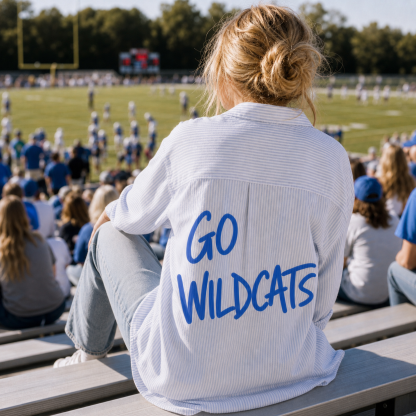 Custom Game Day Button Up Shirt – Personalized School Spirit Cheer Shirt, Back Lettering Team Shirt