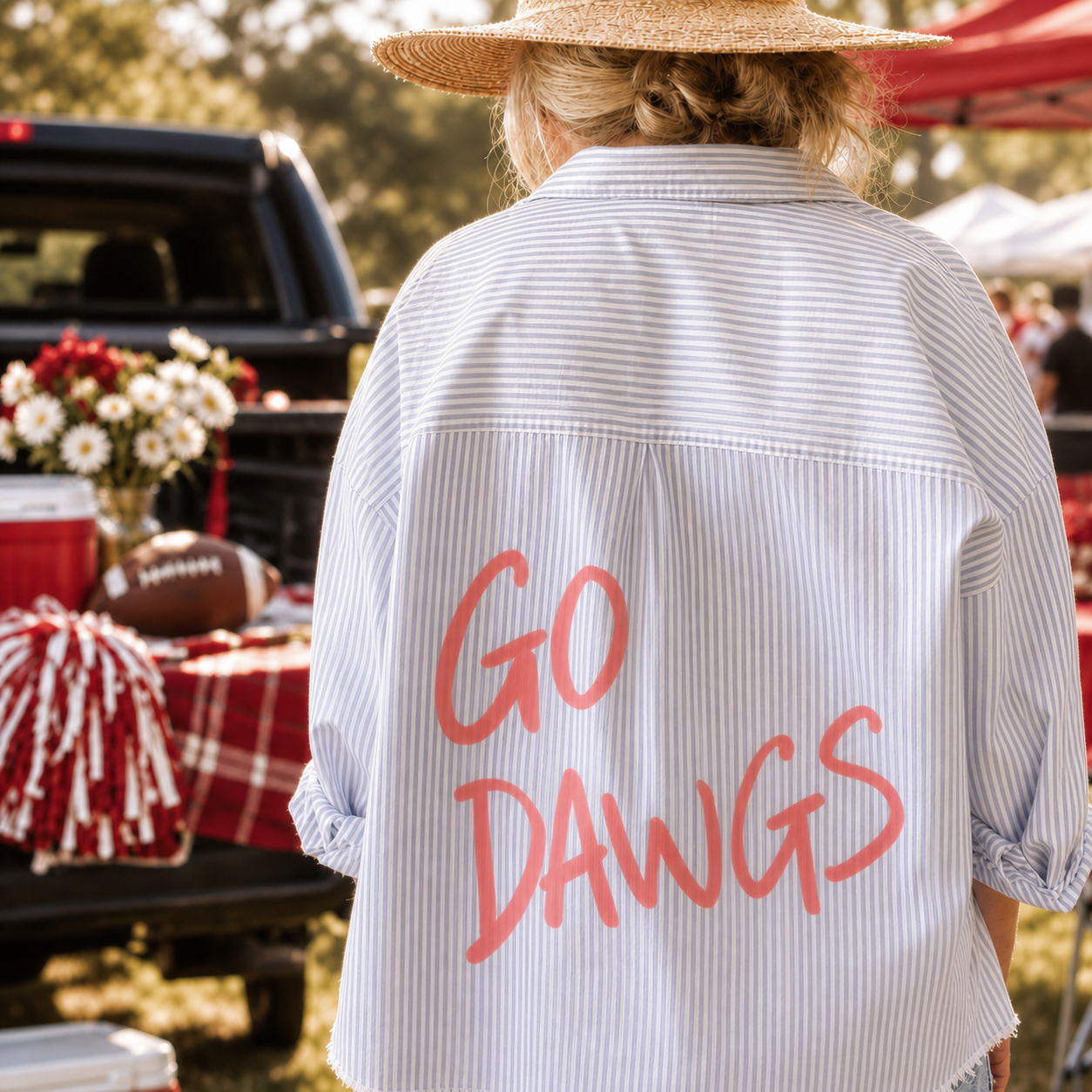 Custom Game Day Button Up Shirt – Personalized School Spirit Cheer Shirt, Back Lettering Team Shirt