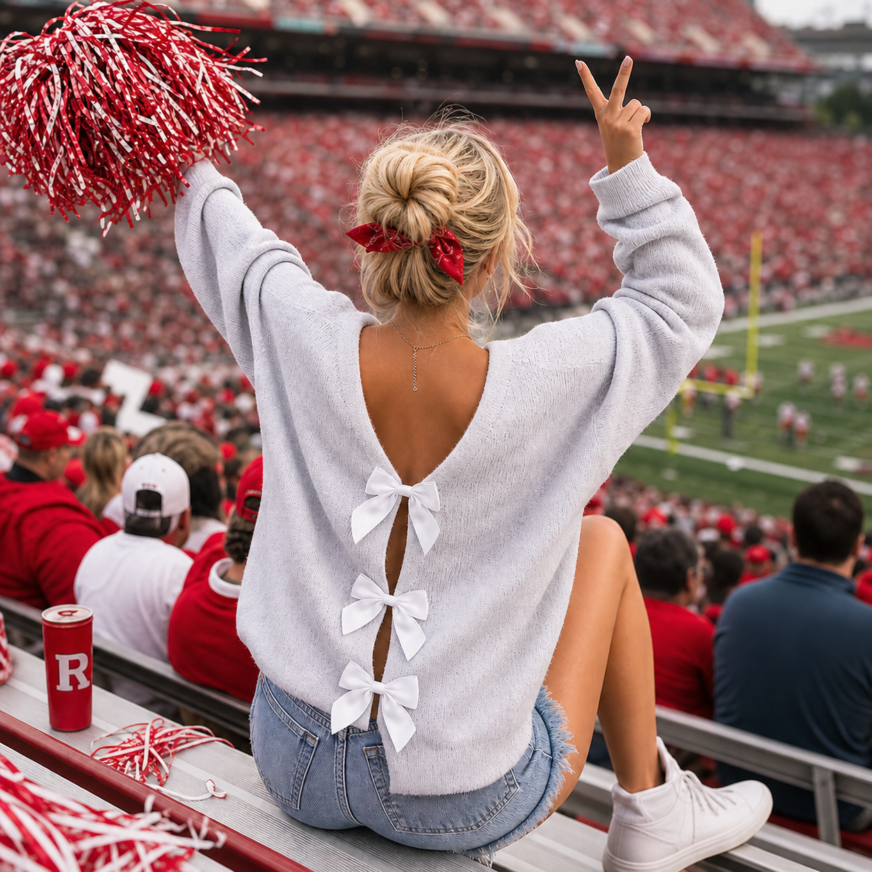 Custom Printed Bow Back Knit Sweater, Personalized Game Day Team Sweater
