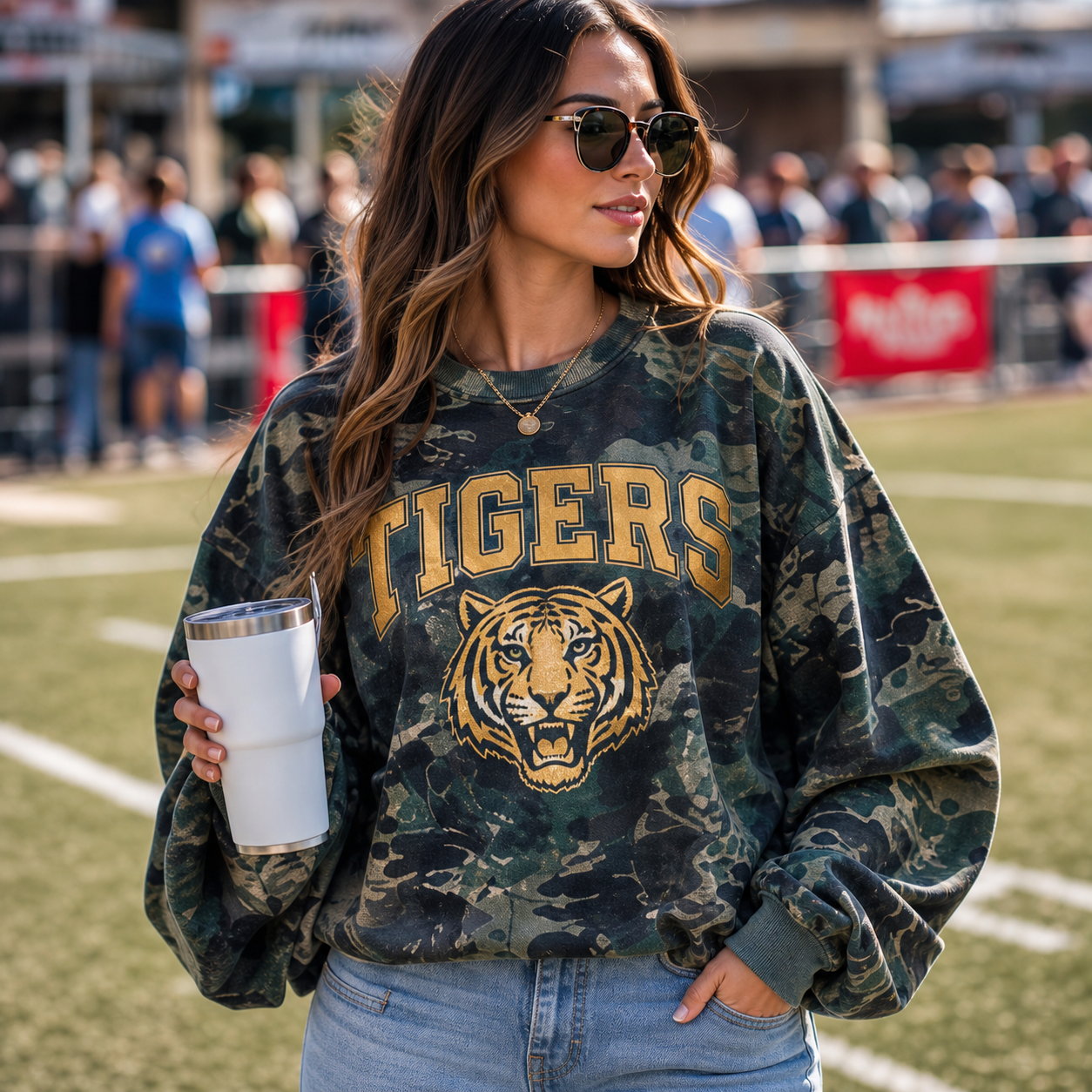 Custom Camo Game Day Crewneck, Personalized Team Name & Mascot Sweatshirt