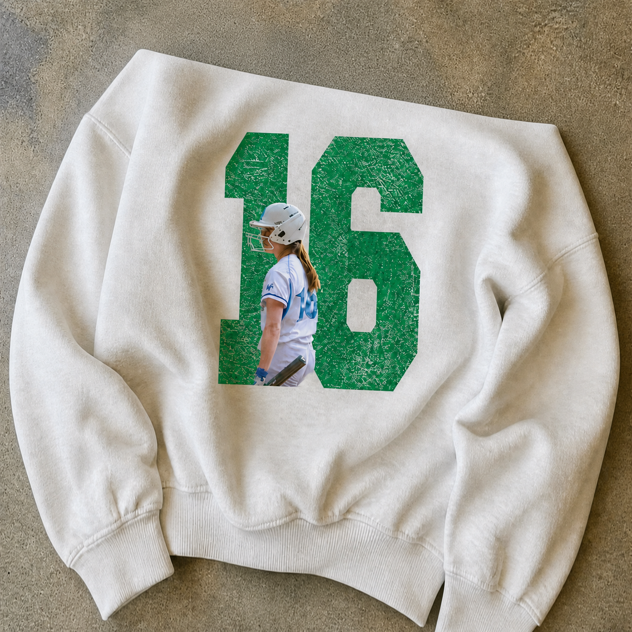Custom Vintage Varsity Print Team Number or Letter Off-Shoulder Sweatshirt