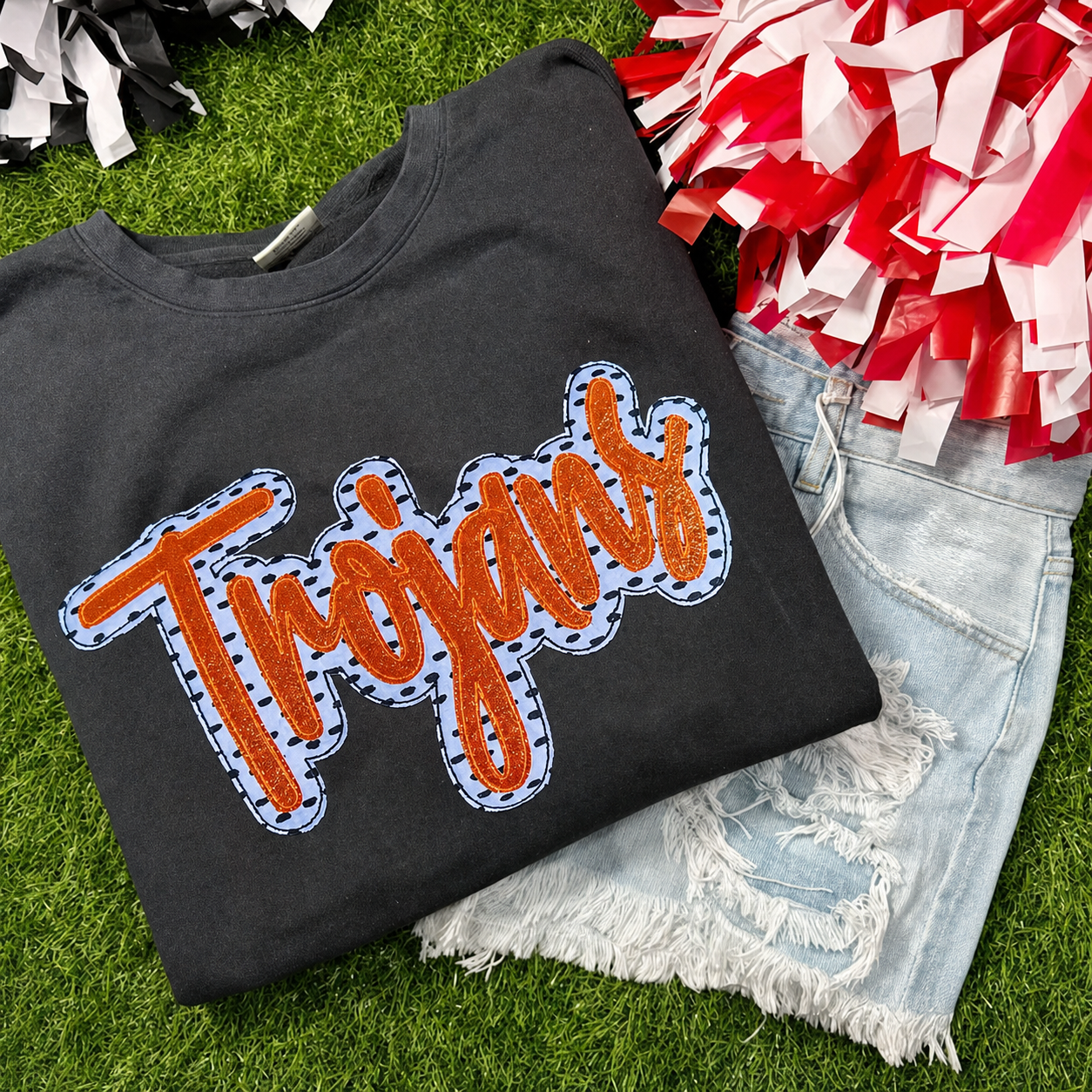 Personalized School Spirit Applique Sweatshirt with Glitter Embroidery & Custom Team Name-Game Day Style