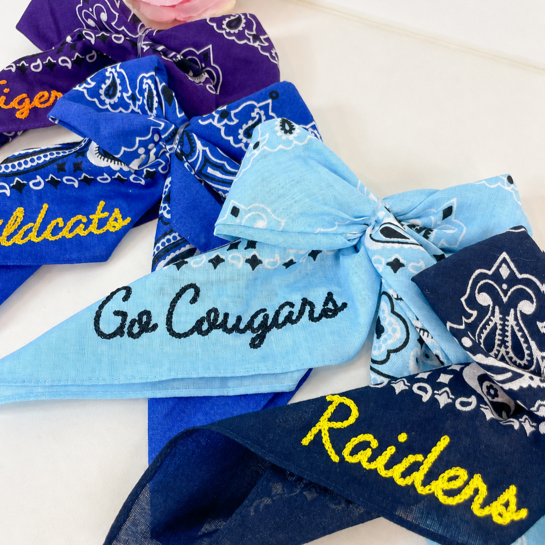 Embroidered Cowboy Bandana Boot Bow with Custom School Spirit-Game Day Accessory
