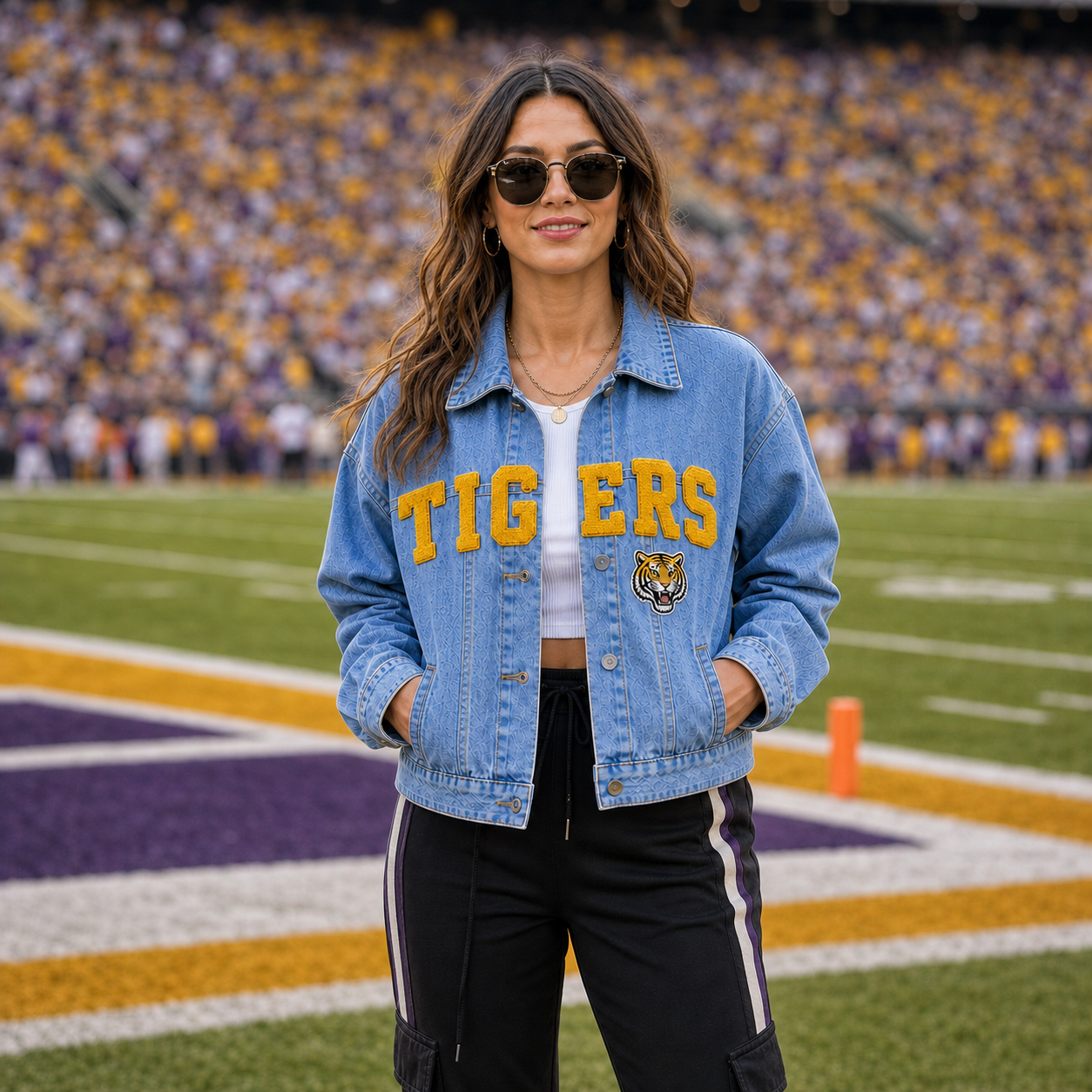 Custom Team Name Fuzzy Patch Denim Jacket, Personalized Game Day Jacket