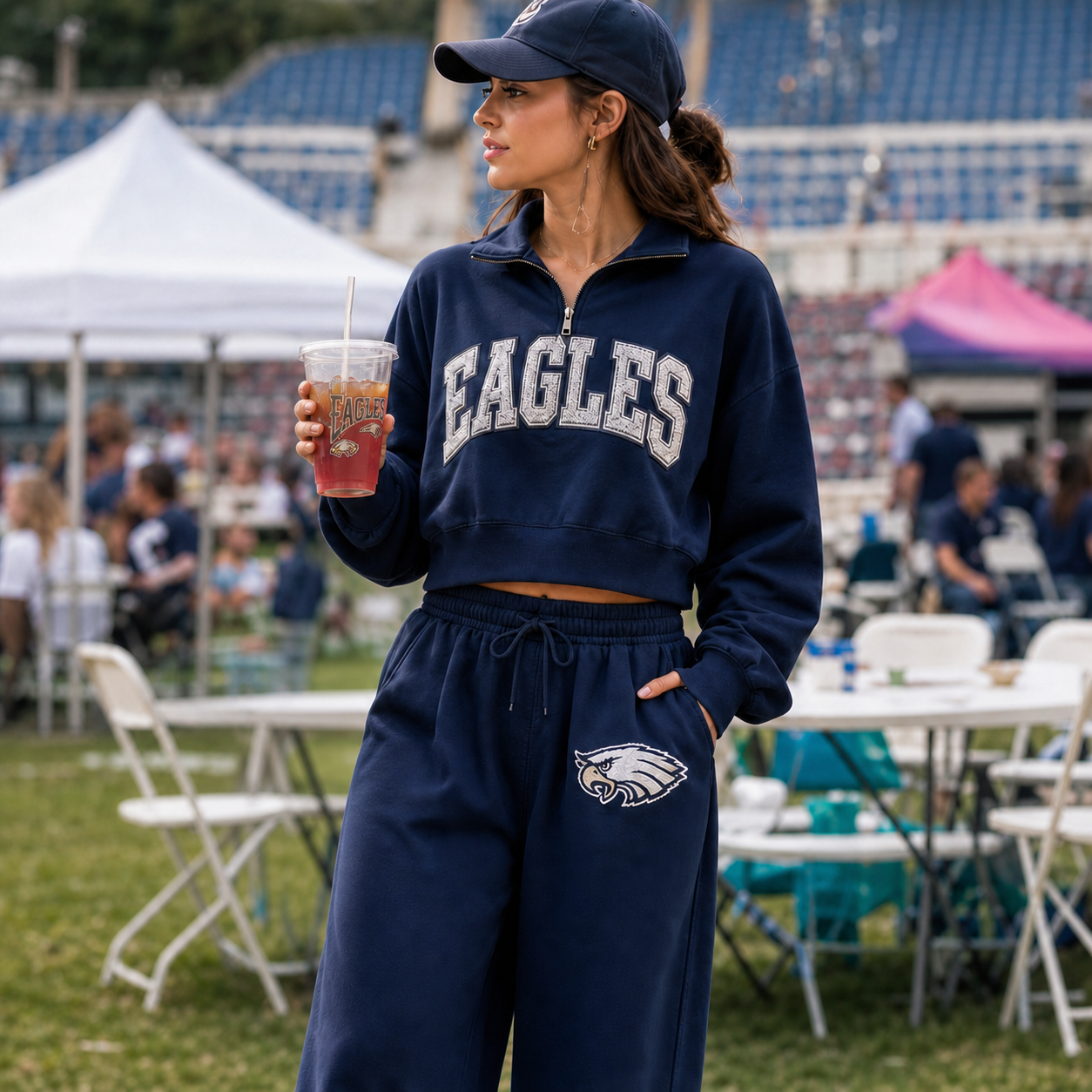 Custom Embroidered Team Name & Mascot Quarter Zip Sweatshirt & Wide-Leg Sweatpants Set
