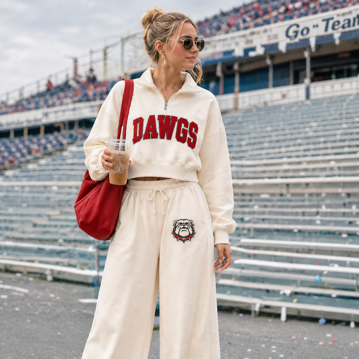 Custom Embroidered Team Name & Mascot Quarter Zip Sweatshirt & Wide-Leg Sweatpants Set