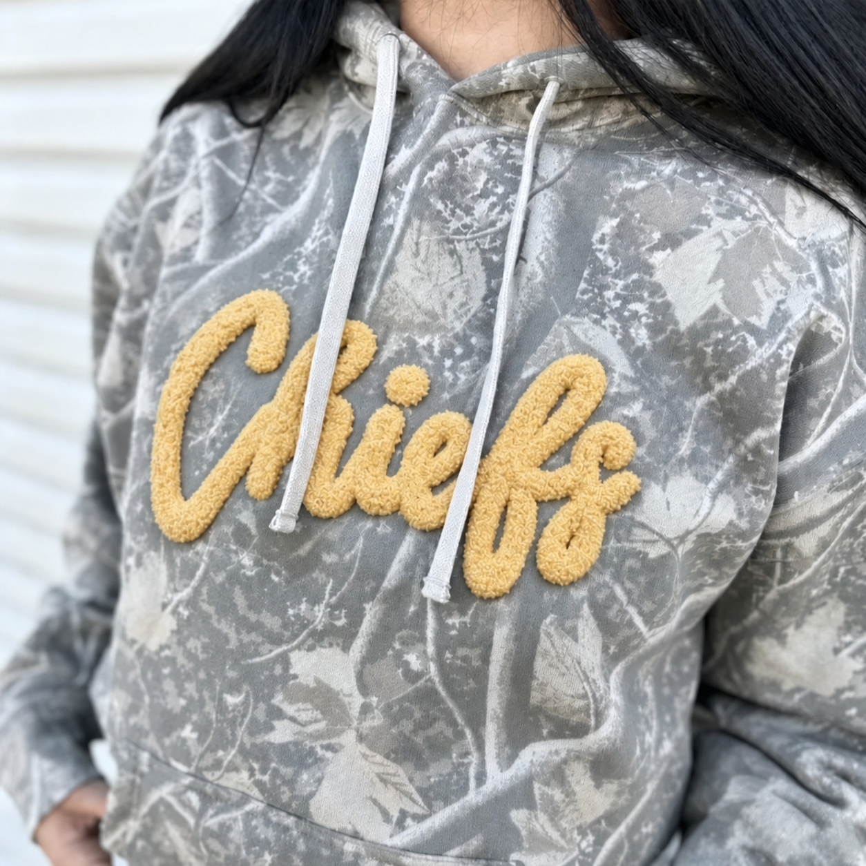 Custom Chenille YARN Team Name Sweatshirt Camo Sweatshirt Custom School Team Name Crewneck
