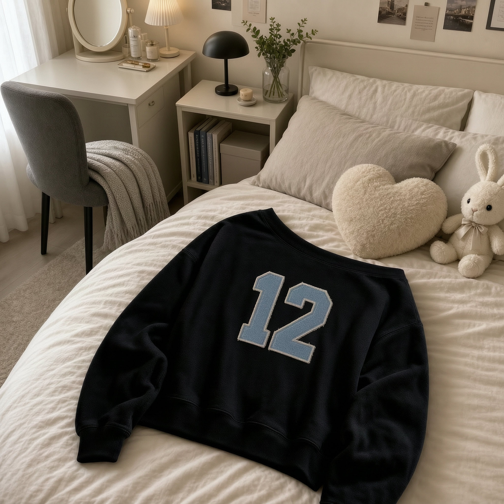 Custom Off-Shoulder Denim Number Game Day Sweatshirt