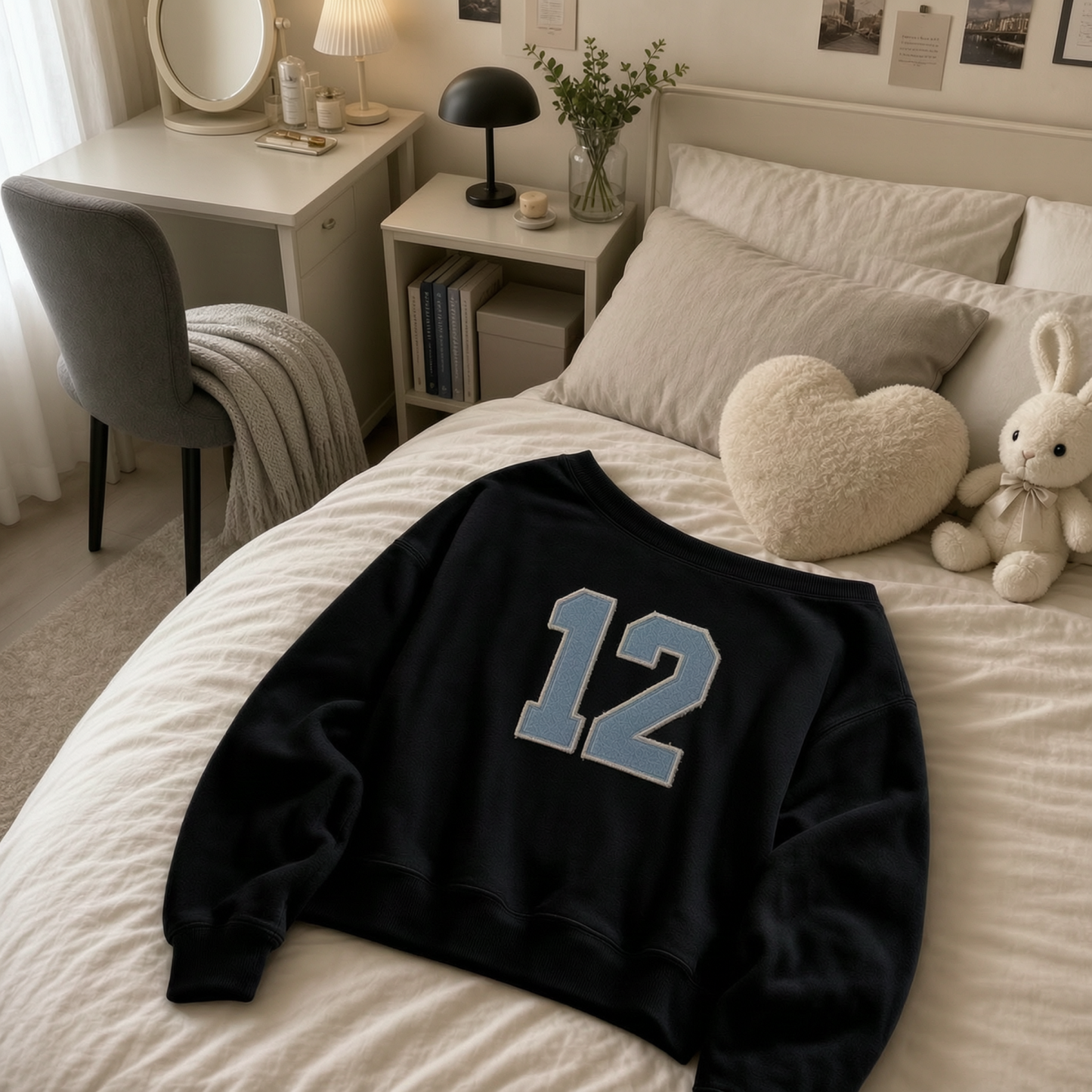 Custom Off-Shoulder Denim Number Game Day Sweatshirt