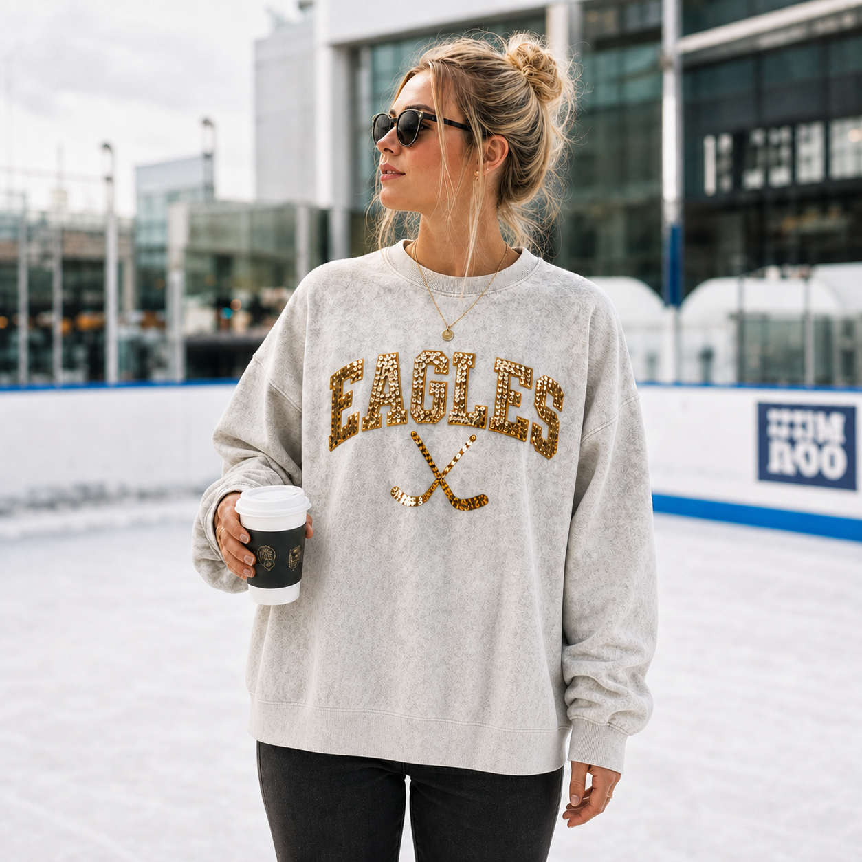 Custom Hockey Team Name Sequin Washed Sweatshirt