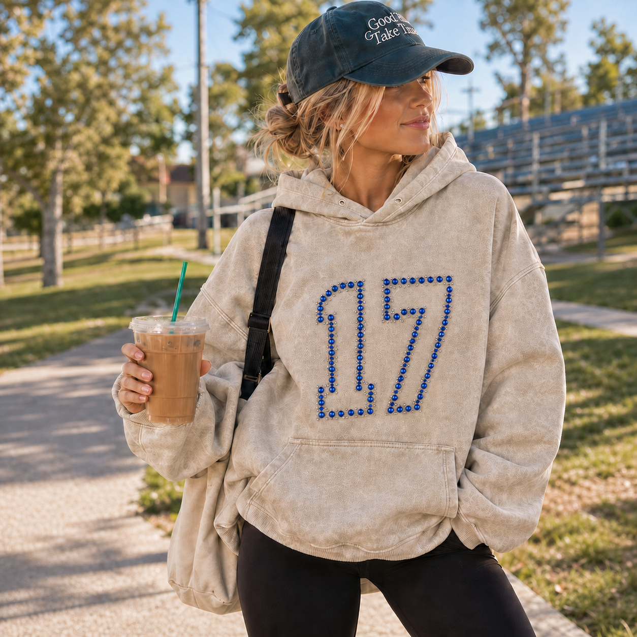 Custom Crystal Outline Number Washed Hoodie