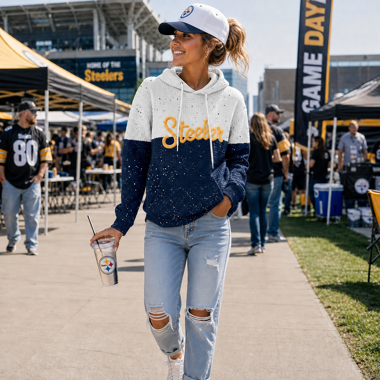 Custom College Spirit Waffle Hoodie, Personalized Chenille School & Mascot Text Game Day Pullover
